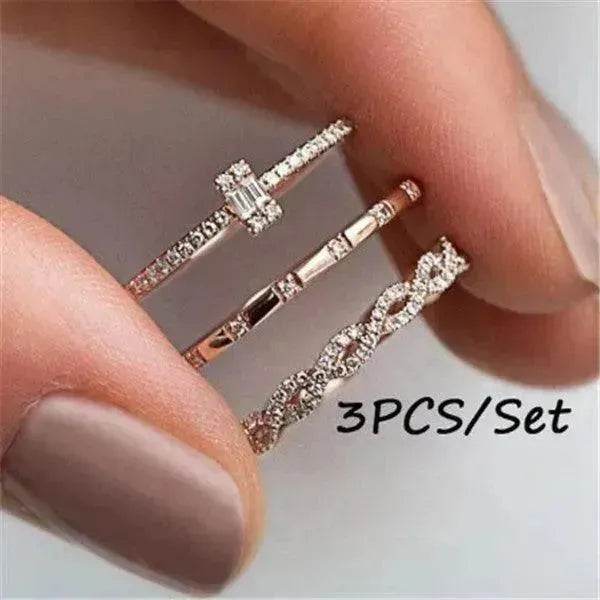 Fashion Creative Cross Zircon Rhinestone Ring 3 pieces Rose Gold Rhinestone Ring - EX-STOCK Canada