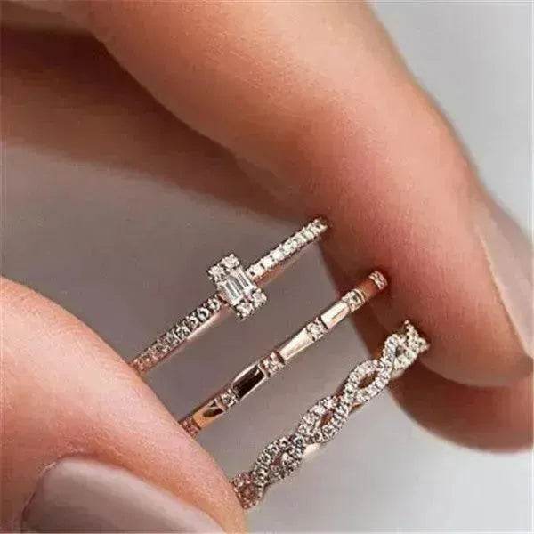 Fashion Creative Cross Zircon Rhinestone Ring 3 pieces Rose Gold Rhinestone Ring - EX-STOCK Canada