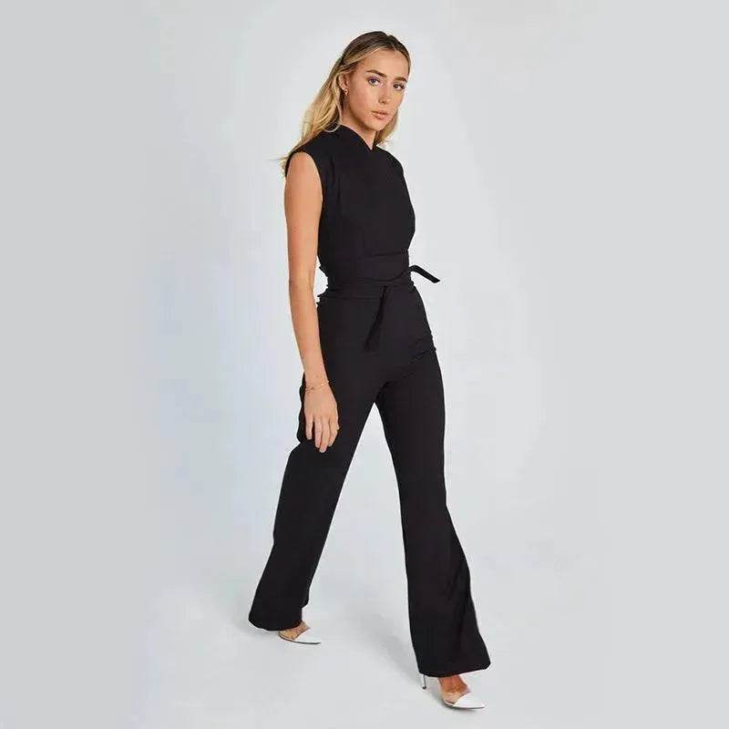 Fashion Elegant Long Sleeveless Jumpsuit Summer V-neck Casual Wide Leg Long Overalls Clothing For Women - EX-STOCK Canada