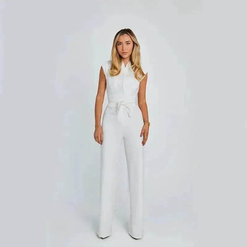 Fashion Elegant Long Sleeveless Jumpsuit Summer V-neck Casual Wide Leg Long Overalls Clothing For Women - EX-STOCK Canada