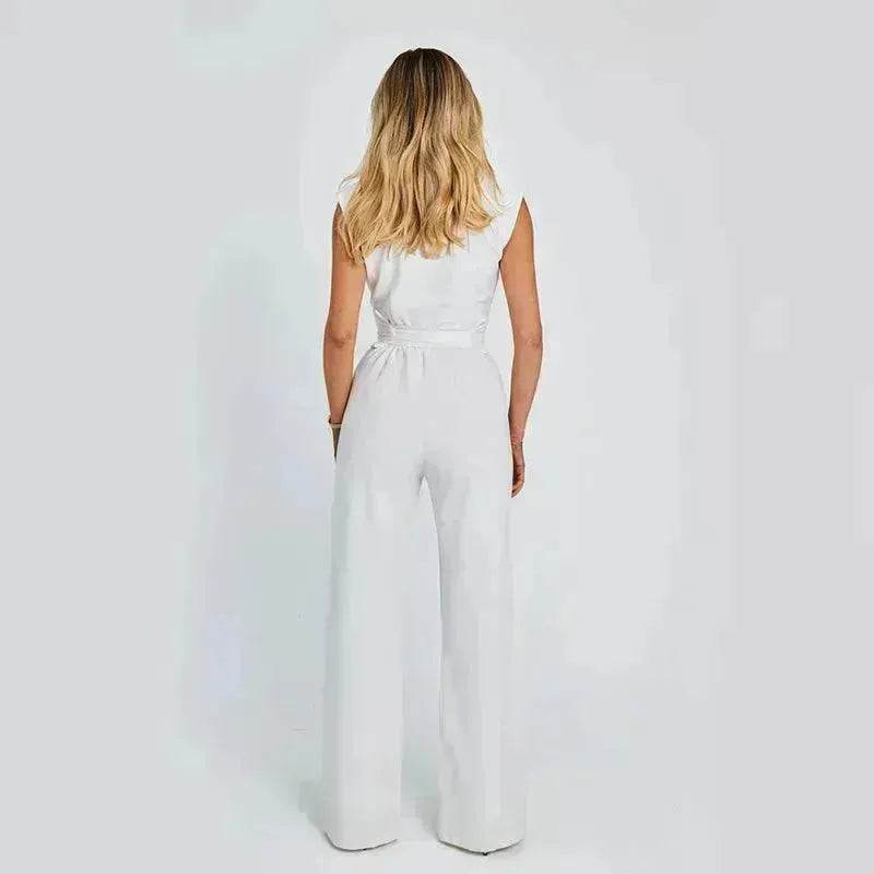 Fashion Elegant Long Sleeveless Jumpsuit Summer V-neck Casual Wide Leg Long Overalls Clothing For Women - EX-STOCK Canada