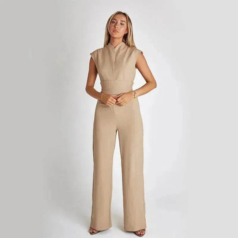 Fashion Elegant Long Sleeveless Jumpsuit Summer V-neck Casual Wide Leg Long Overalls Clothing For Women - EX-STOCK Canada
