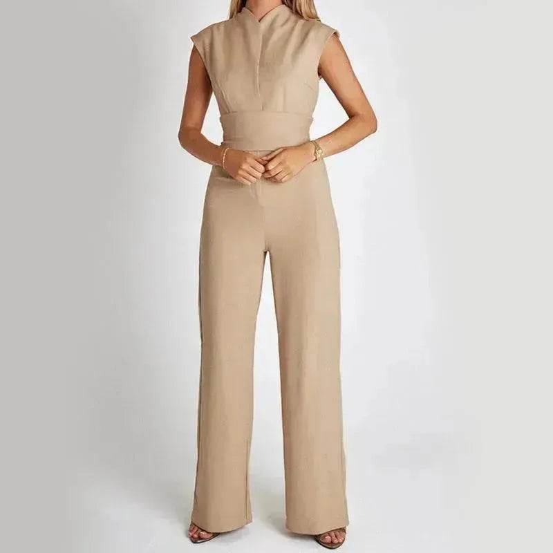 Fashion Elegant Long Sleeveless Jumpsuit Summer V-neck Casual Wide Leg Long Overalls Clothing For Women - EX-STOCK Canada