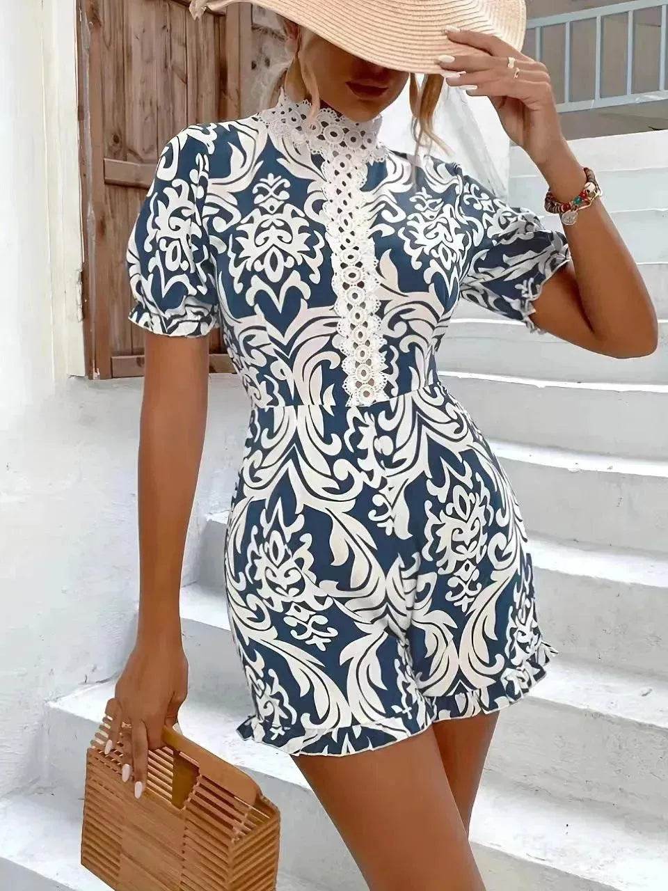 Fashion Fig Random Baroque Printed Guplay Lace Jumpsuit - EX-STOCK Canada