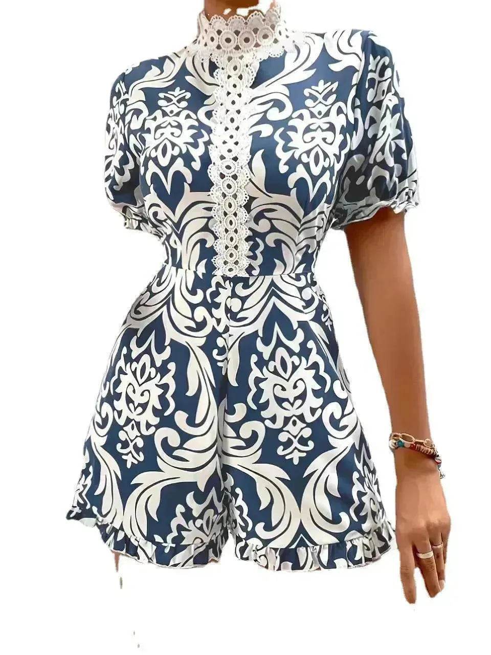 Fashion Fig Random Baroque Printed Guplay Lace Jumpsuit - EX-STOCK Canada