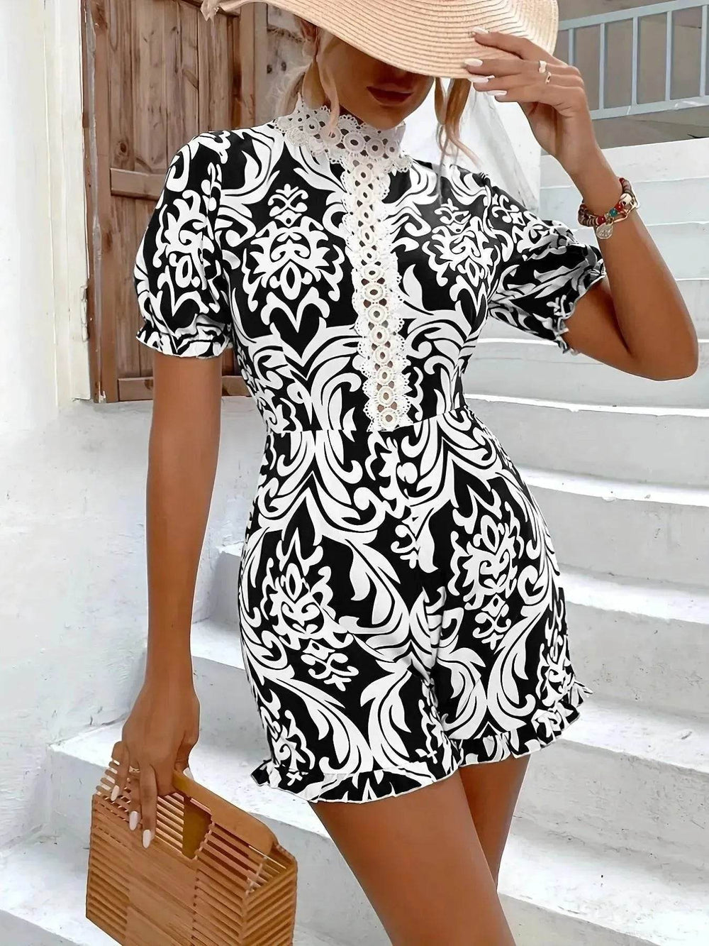 Fashion Fig Random Baroque Printed Guplay Lace Jumpsuit - EX-STOCK Canada