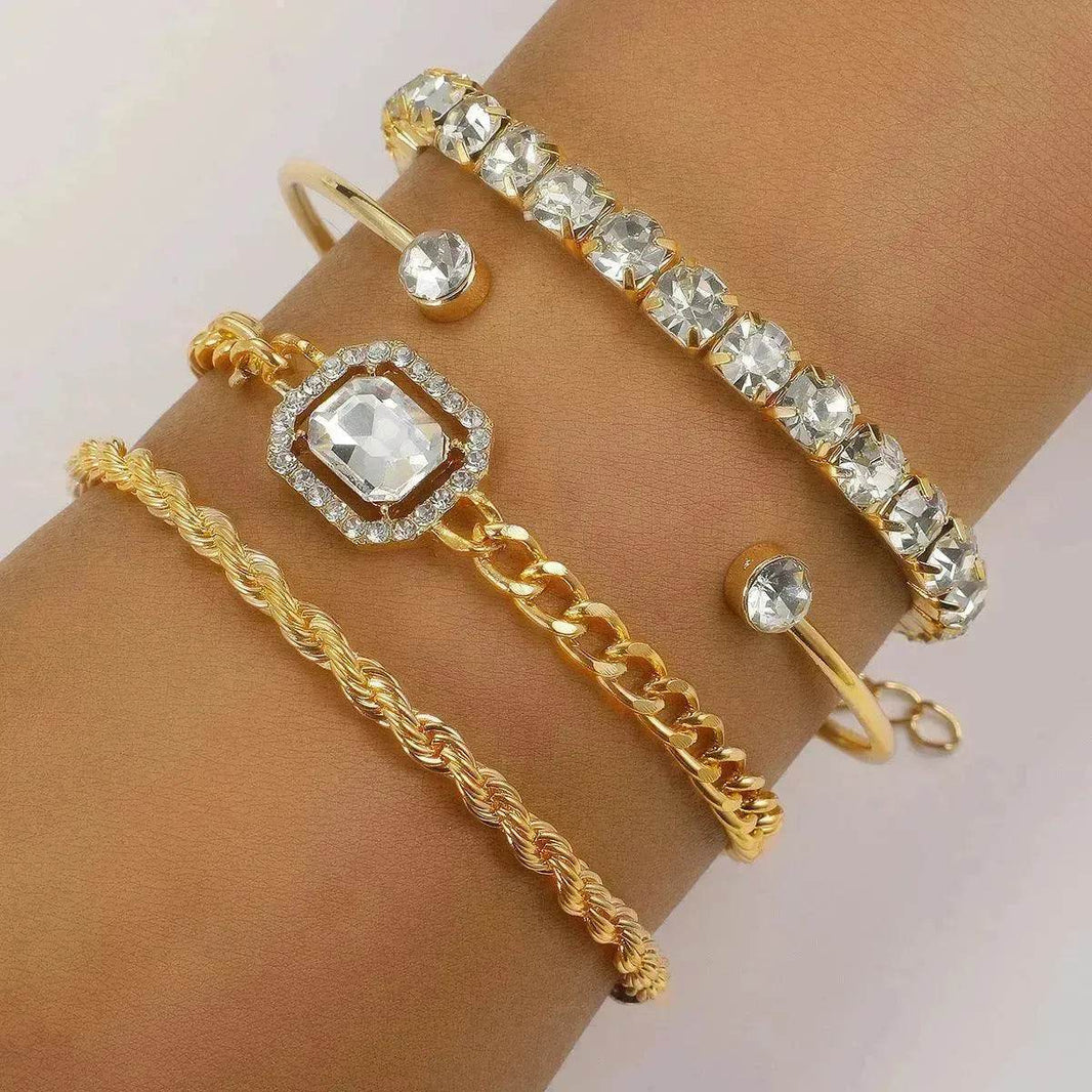Fashion Jewelry 4 Pcs Crystal Bracelet Set Bohemian Design For Women Vintage Luxury Twisted Cuff Chains Armband Jewelry Accessories - EX-STOCK Canada