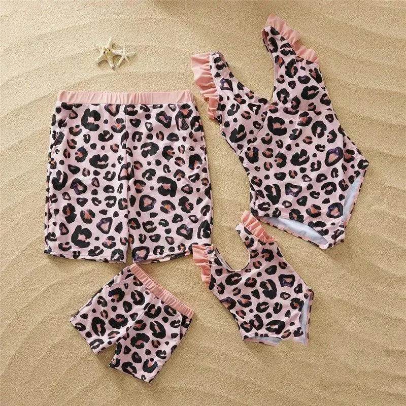 Fashion Simple Pink Leopard Print Parent-child Swimsuit - EX-STOCK Canada