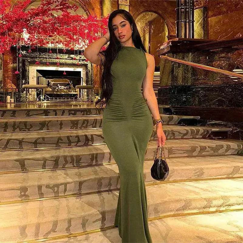Fashion Sleeveless Dress with Pleated High Waist for Women: Slim Fit Style - EX-STOCK Canada