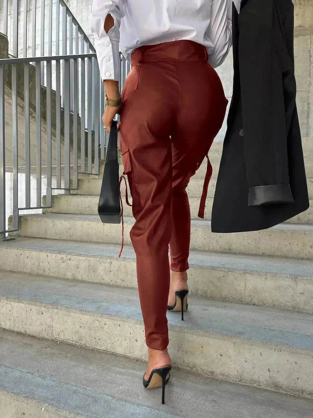 Fashion Slim-fitting Leather Trousers Women Waist-cinching Zipper Design Pants With Pockets - EX-STOCK Canada