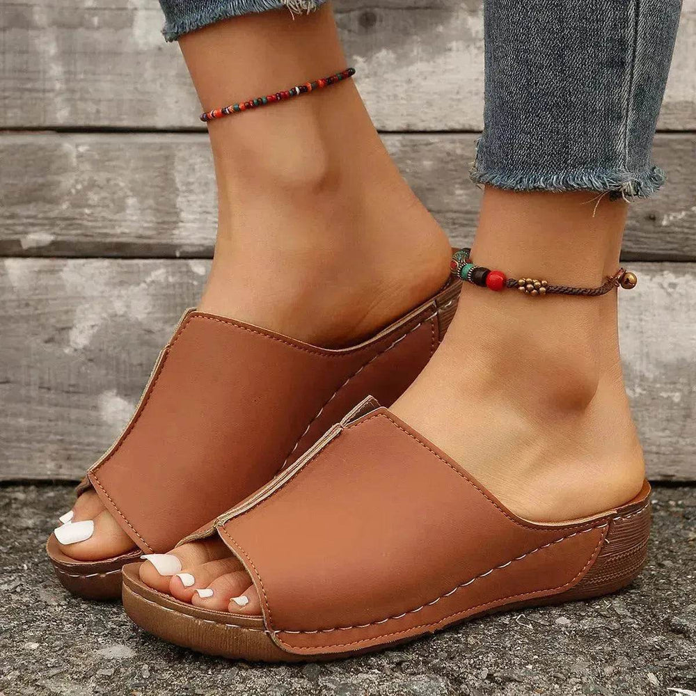 Fashion Solid Wedges Sandals Summer Casual Peep-toe Slippers Outdoor Thick Sole Heightening Slides Shoes Women - EX-STOCK Canada