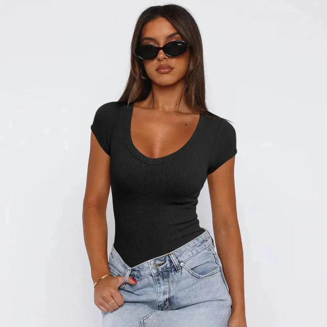 Fashion Spiral Pattern Slim T-shirt Summer Solid Color Charming Short-sleeved Top For Women - EX-STOCK Canada