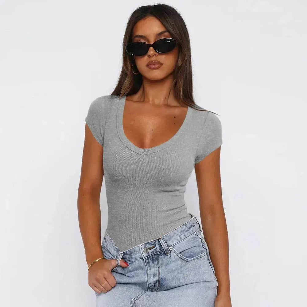 Fashion Spiral Pattern Slim T-shirt Summer Solid Color Charming Short-sleeved Top For Women - EX-STOCK Canada