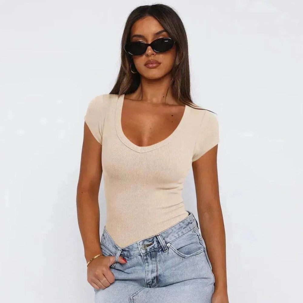 Fashion Spiral Pattern Slim T-shirt Summer Solid Color Charming Short-sleeved Top For Women - EX-STOCK Canada