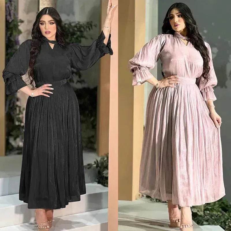 Fashionable Arab Women's Bright Silk Satin Dress - EX-STOCK Canada