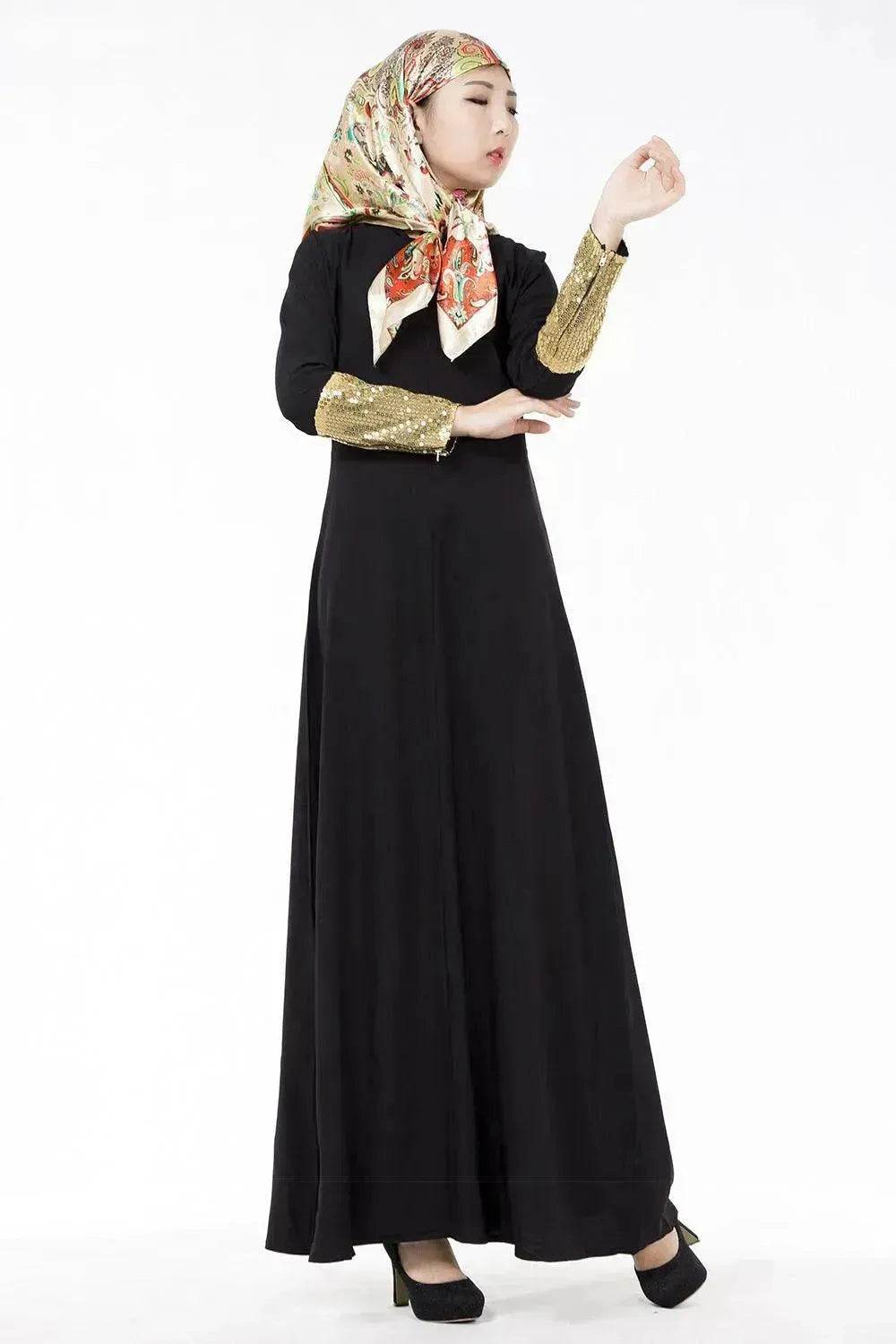 Fashionable Middle East Cuff Stitching Sequined Long Skirt Abaya Dress - EX-STOCK Canada