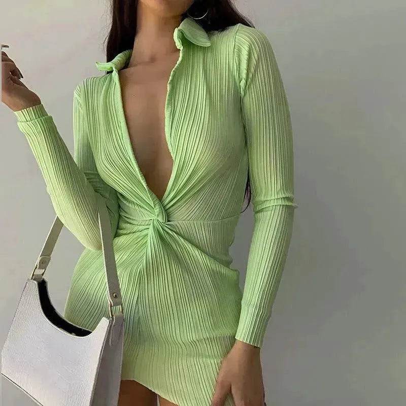 Fashionable Charming New L-neck Twisted Charming Tight-fitting Dress - EX-STOCK Canada