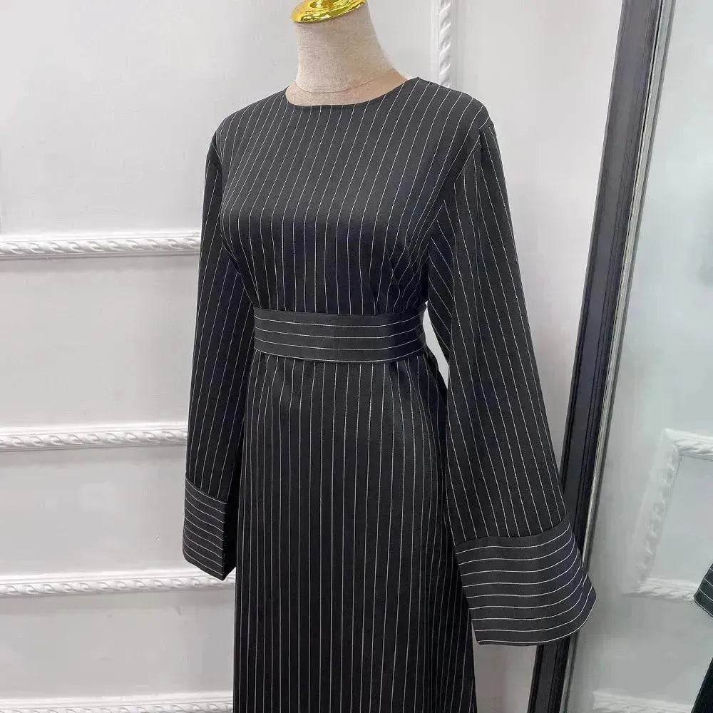 Fashionable Stripe Tunneled Abaya Dress for Elegant Arab Dubai Turkey Middle Eastern women. - EX-STOCK Canada