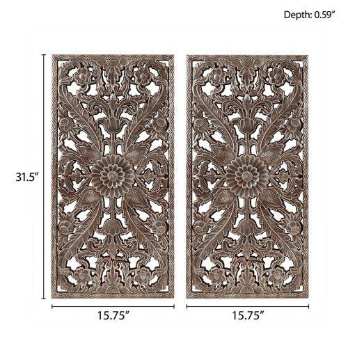 Distressed Carved Wood 2-piece Wall Decor Set - EX-STOCK Canada