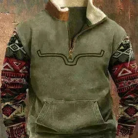 À moitié à manches à manches à manches à manches à glissière imprimées de poche décontractée Sweat-shirt à moitié fermeture à glissière