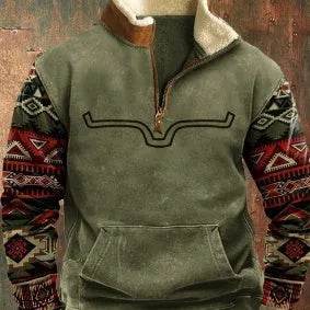 Long Sleeved Half Zippered Printed Casual Pocket Pullover Half Zipper Sweatshirt - EX-STOCK Canada