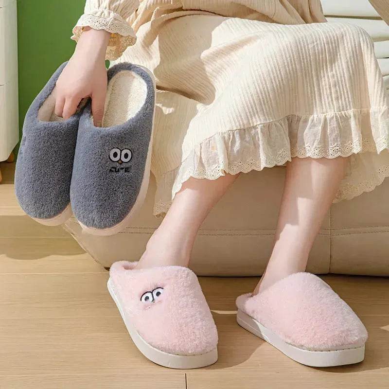 Cute Cartoon Big-eyes Slippers For Couples Winter Warm Non-slip Floor Bedroom Slipper Home Men And Women House Shoes - EX-STOCK Canada