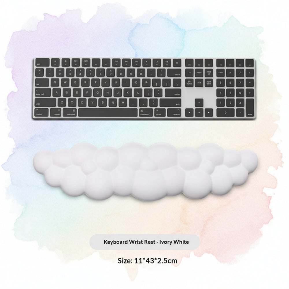 Repose-poignet pour clavier sur fond blanc avec détails du produit.