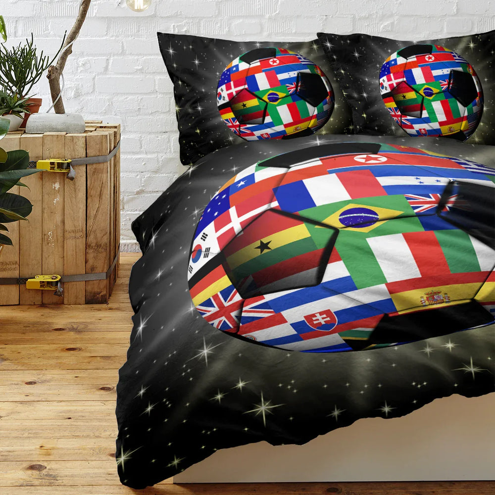 3D Soccer Ball Bedding Set Football World Flags Print Duvet Cover Sets For Teen Boys Sports Bedding Sets Universe Stars Black Bed Quilt Cover EX-STOCK Canada