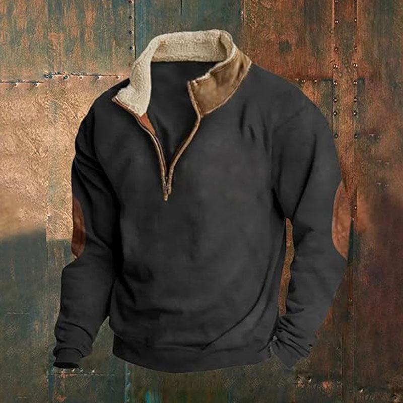 Retro Patchwork Half Cardigan Men's Long-sleeved Sweater EX-STOCK Canada