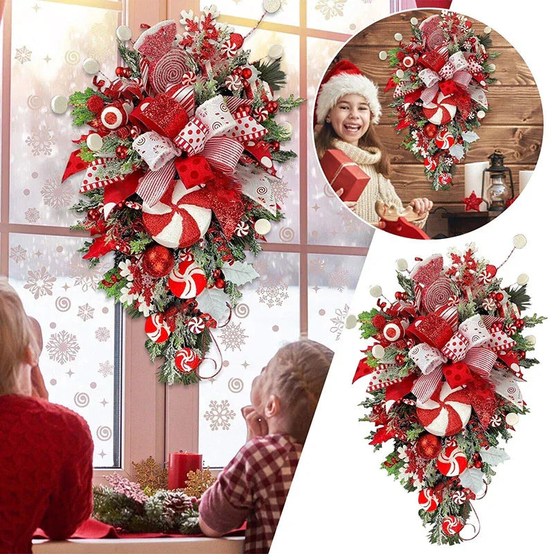 Christmas Wreath Candy Upside Down Tree Garland Artificial Xmas Ornament Hpme Porch Window Door Wall Hanging Decoration EX-STOCK Canada