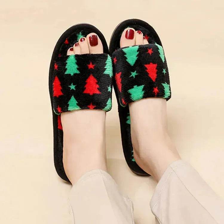 Christmas Tree Home Slippers Fashion Floor Bedroom Open-toe Plush Slippers For Women Fuzzy House Shoes - EX-STOCK Canada