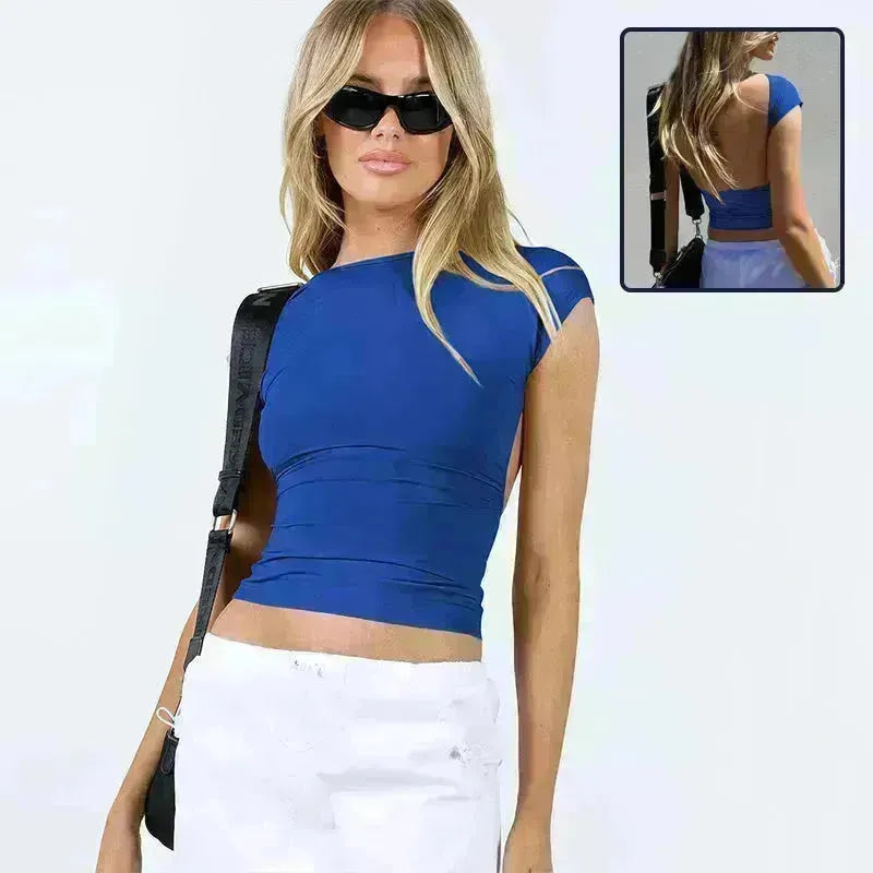 Slimt fit spalless crop top estate affascinante a maniche corte traspirabile canotta posteriore per donne