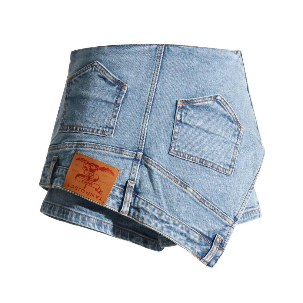 Short Irregular Solid Color Women's Denim High Street Mini Skirt Skort - EX-STOCK Canada