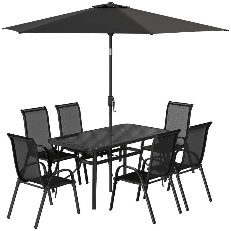 8 Pieces Patio Furniture Set With 9Ft Patio Umbrella, Outdoor Dining Table And Chairs, Black EX-STOCK Canada
