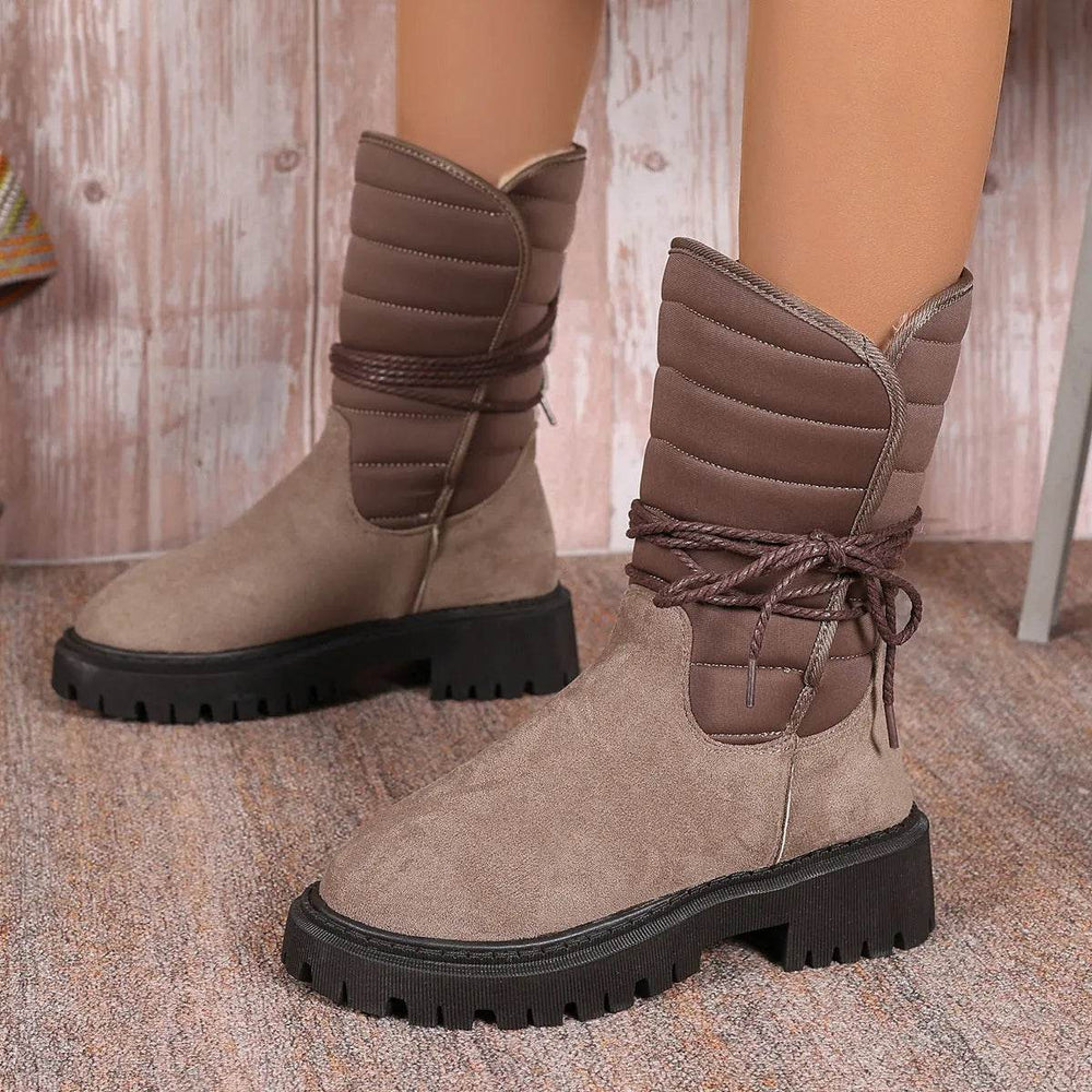 Fashion Mid-calf Snow Boots With Lace-up Design Winter Warm Thickened Low-heeled Boot Women's Casual Shoes Outdoor - EX-STOCK Canada