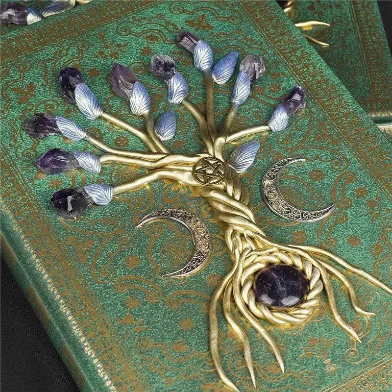 Simple Lucky Tree Pattern Personalized Creative Inlaid Natural Crystal Gem Journal Hard cover Note book - EX-STOCK Canada