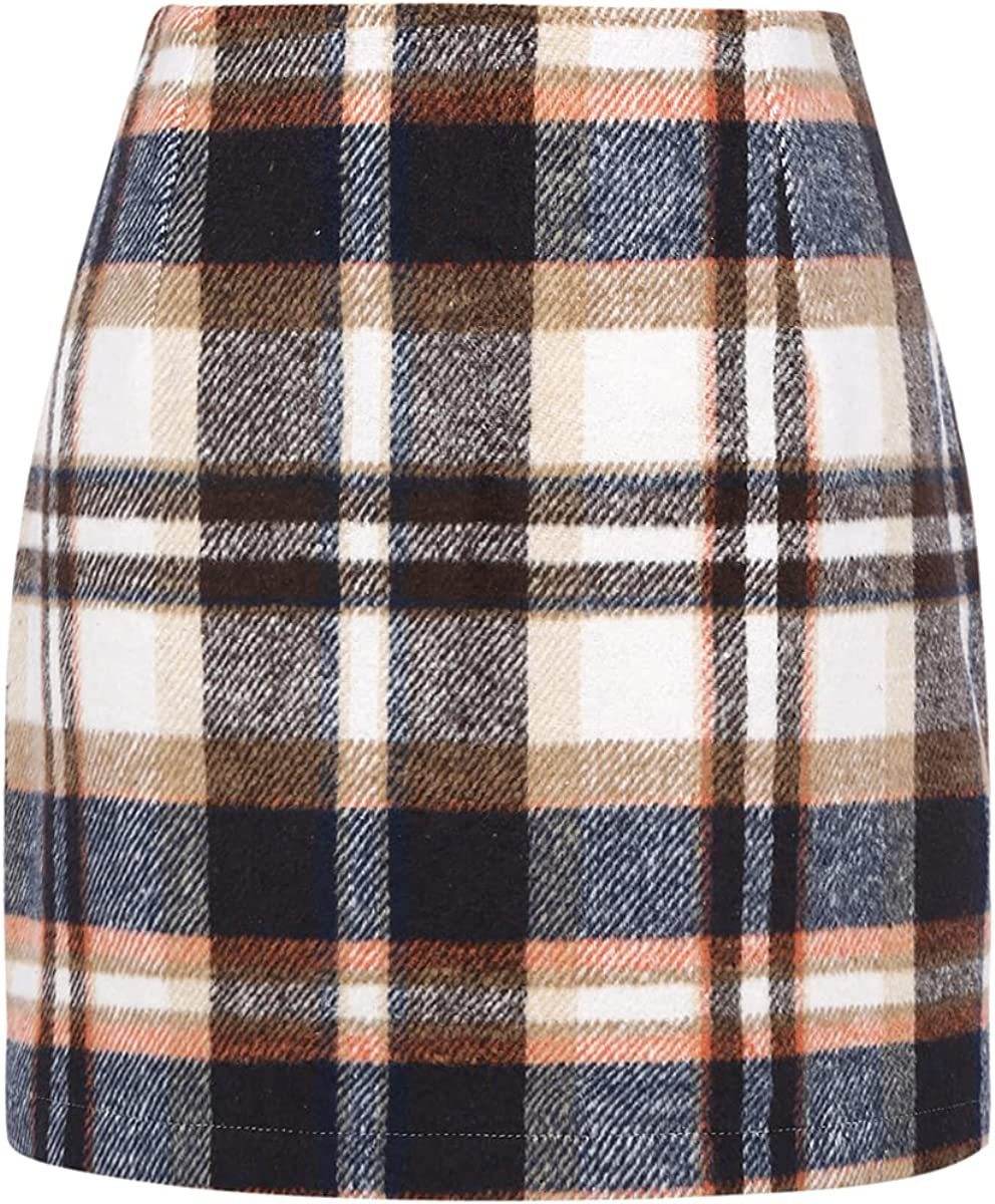 Women's High Waist Plaid Tight Pencil Wool Mini Skirt - EX-STOCK Canada