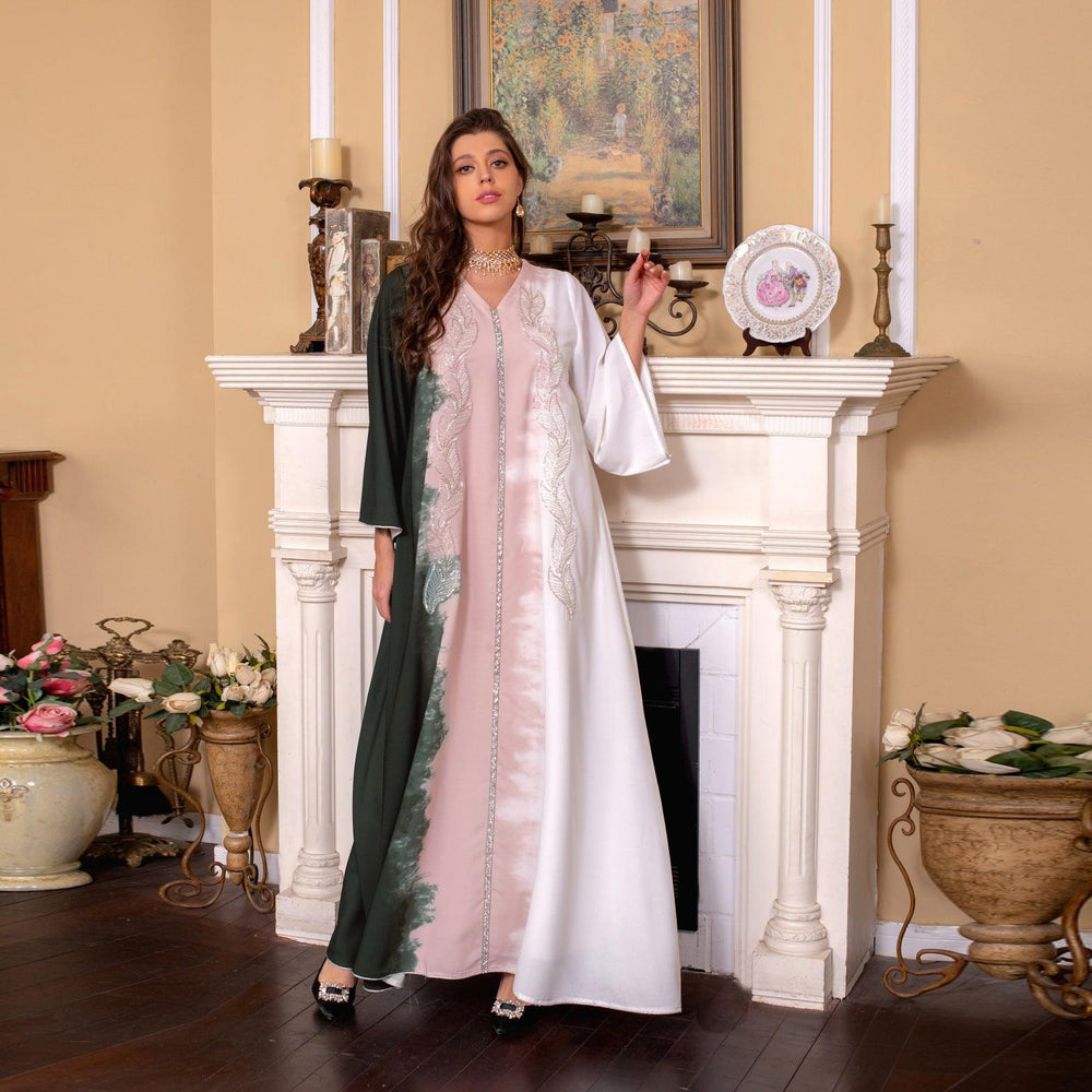 Pearl Embroidery Muslim Dress Tie-dye Rhinestone Robe - EX-STOCK Canada