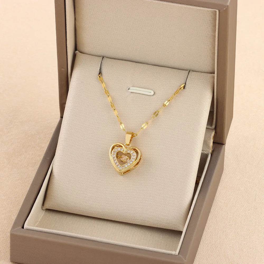 Valentines Day Gift Double-layer Smart Love Pendant Titanium Steel Necklace Fashion Jewelry Woman - EX-STOCK Canada