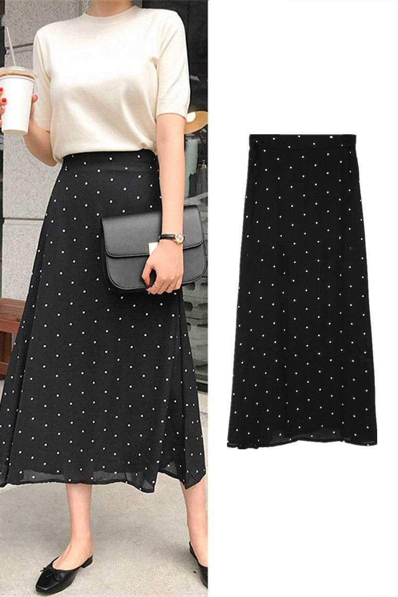 Polka dot High waist Chiffon Flowy Midi skirt women - EX-STOCK Canada