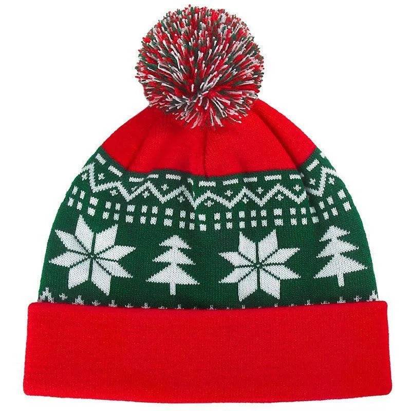 Jacquard Christmas Fluffy Ball Cap Thermal Head Cover Knitted Hat - EX-STOCK Canada