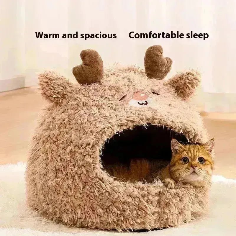 Nid de chat de compagnie de peluche chaude fermée