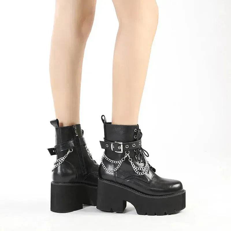 Black Block heeled Buckled Ankle boot Gothic for women - EX-STOCK Canada