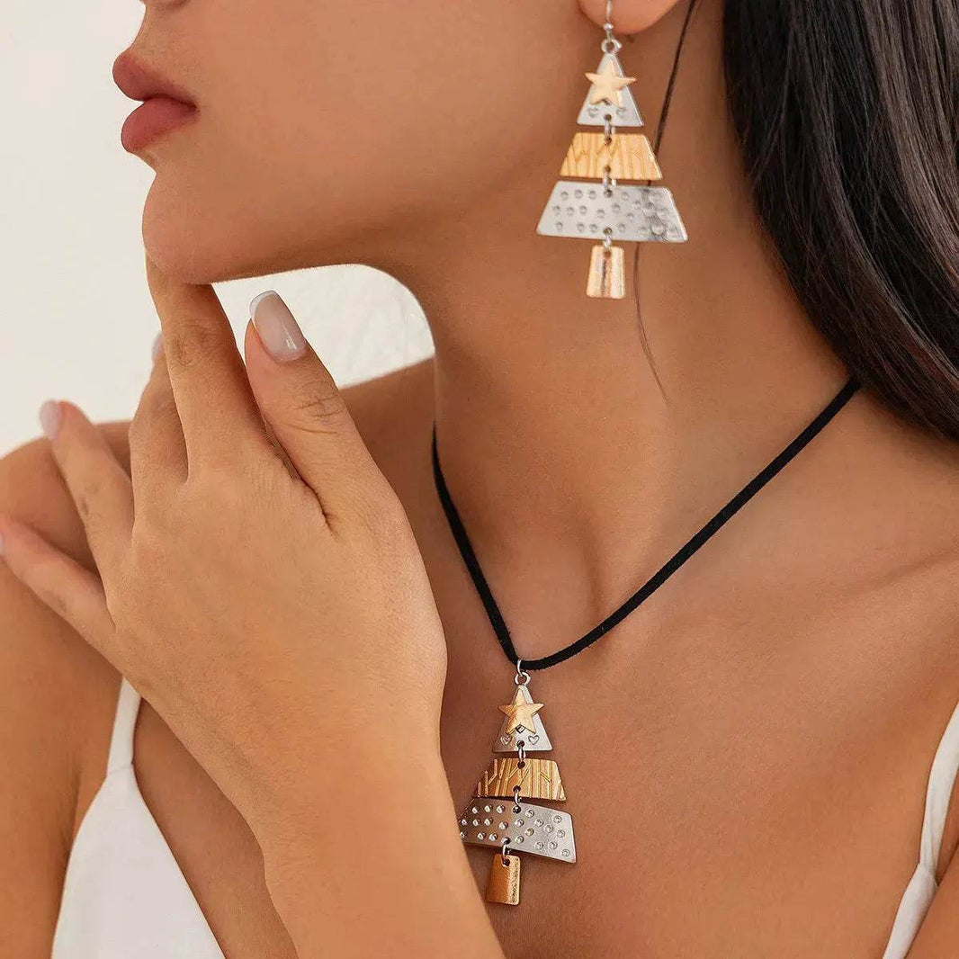 Christmas Tree Necklace And Earrings Fashion Pendant Necklace Suit - EX-STOCK Canada