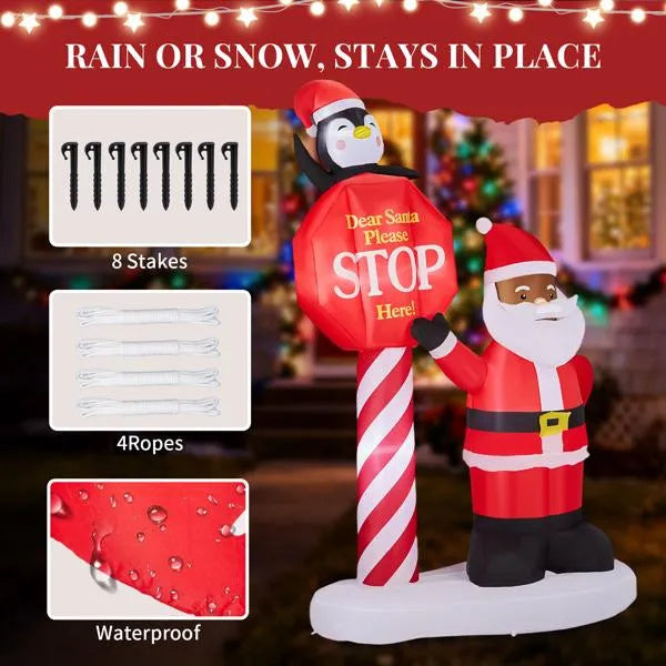 8.2FT Lighted Christmas Inflatable Decoration, Inflatable Black Santa & Road Sign, Funny Blow Up Yard Decorations With Built-in LED Lights For Holiday Party Front Yard Lawn Garden Decor EX-STOCK Canada