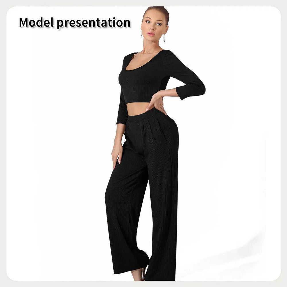 Women Fashion Casual Matching 2pcs set Long Sleeve Crop top and Pant set - EX-STOCK Canada