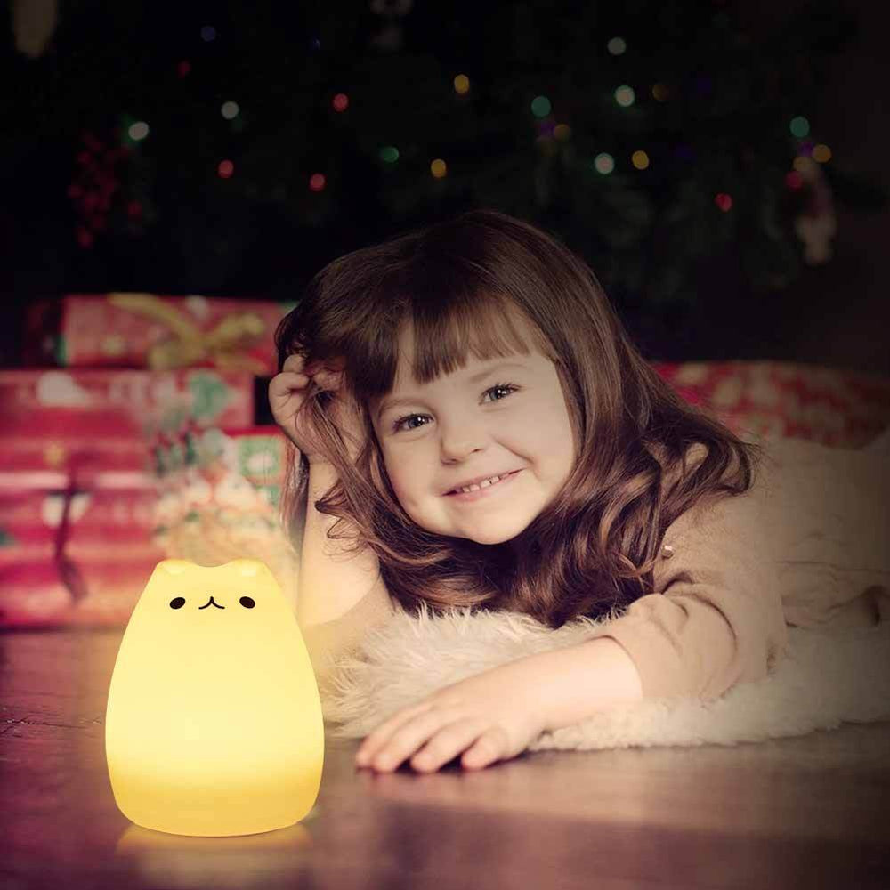 Children Night Light, EECOO Cute Cat Lamp Soft Silicone Sensitive Tap Control Decompression Toy - EX-STOCK Canada