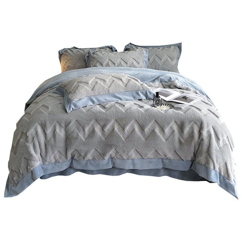 A Four Piece Set Of Rabbit Hair And Milk Velvet Duvet Cover On A Baby Plush Bed EX-STOCK Canada