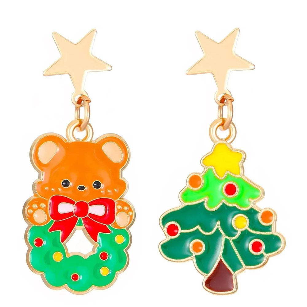 Fashionable Asymmetric Cartoon Dripping Oil Christmas Elk Earrings - EX-STOCK Canada