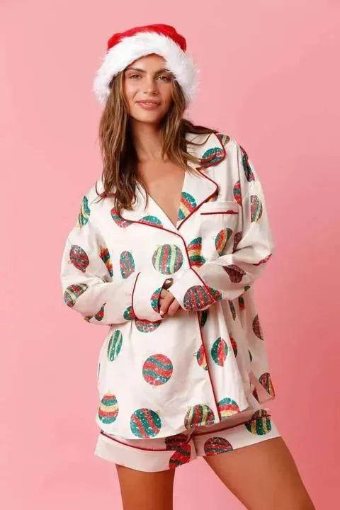 Satin Printed Santa Claus Two-piece Suit Home - EX-STOCK Canada